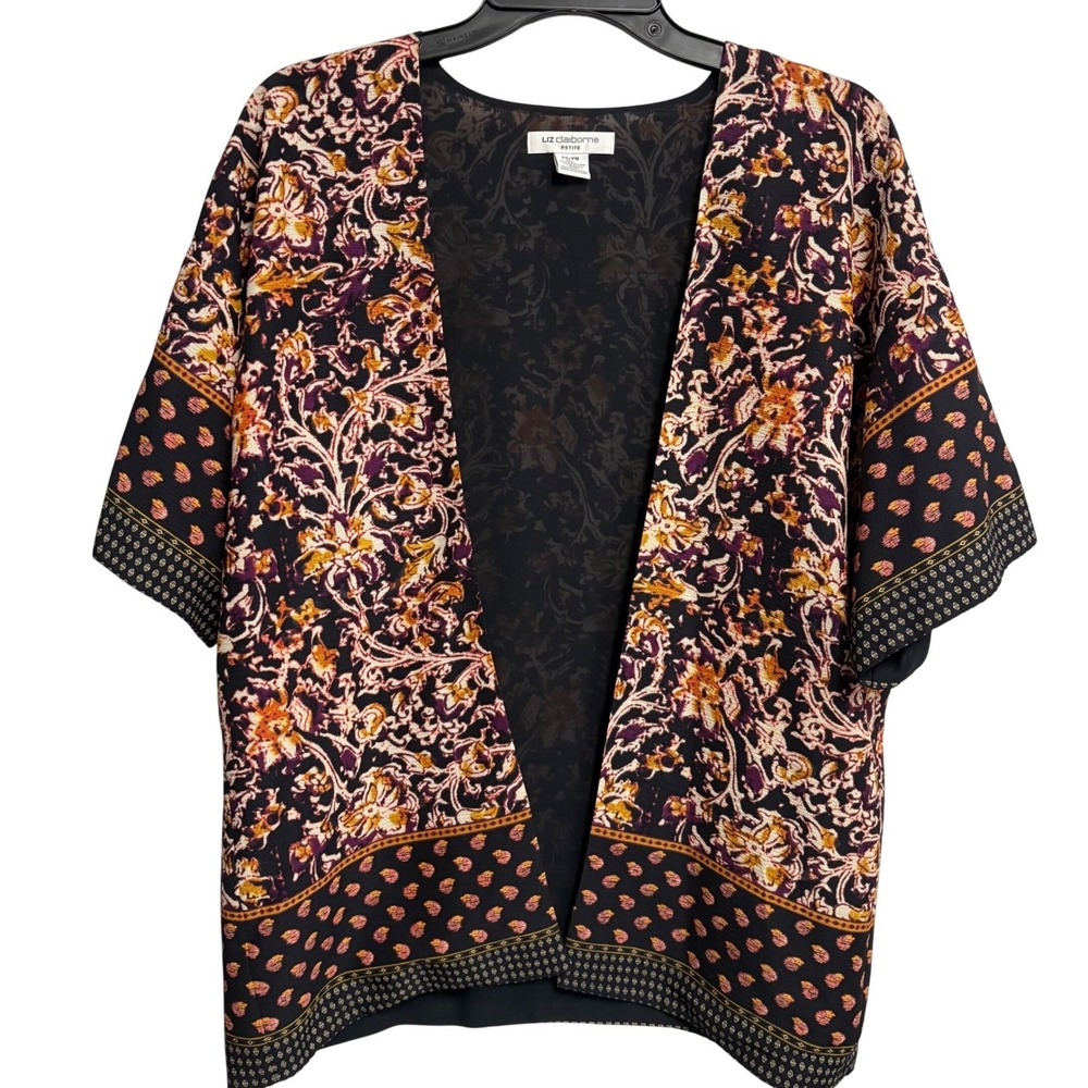 Liz Claiborne Petite Floral Kimono Open Front Boho Cardigan S/M